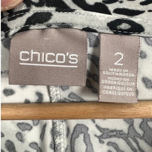 Chicos Women's L 12 Animal Print Cowl Neck Tunic Top Slinky Stretch Career Artsy - Picture 5 of 11